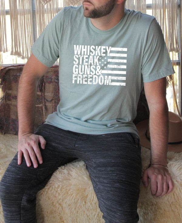 Whiskey Steak Guns & Freedom Tee - Blue Canoe outfitter