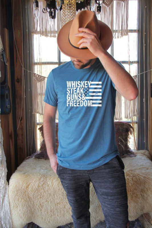 Whiskey Steak Guns & Freedom Tee - Blue Canoe outfitter