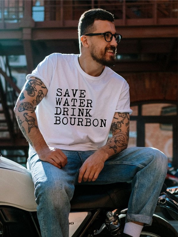 Save Water Drink Bourbon Crew Neck Mens Tee - Blue Canoe outfitter
