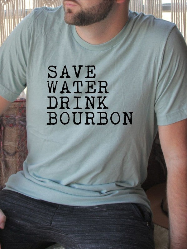 Save Water Drink Bourbon Crew Neck Mens Tee - Blue Canoe outfitter