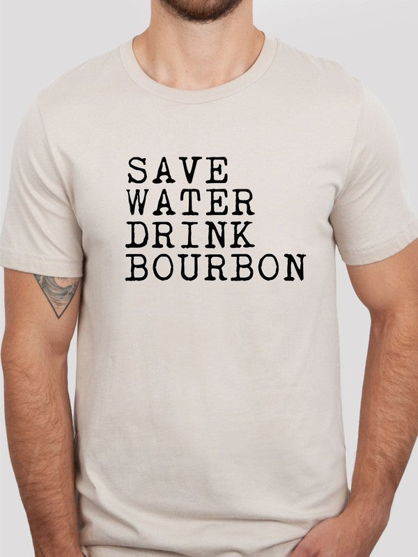 Save Water Drink Bourbon Crew Neck Mens Tee - Blue Canoe outfitter