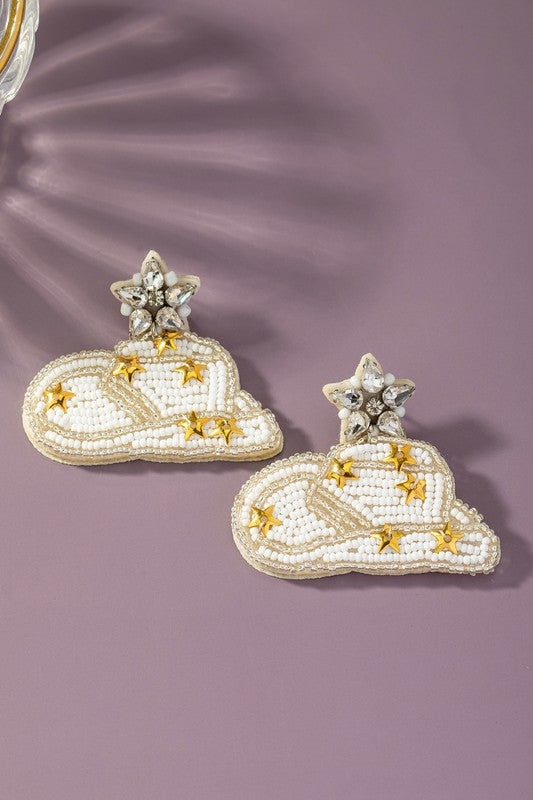Hand sewn seed bead cowboy hat earrings - Blue Canoe outfitter
