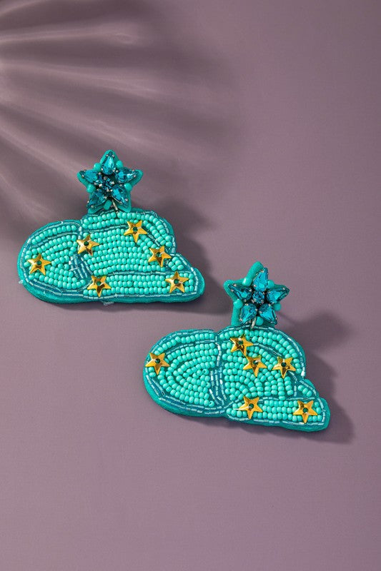 Hand sewn seed bead cowboy hat earrings - Blue Canoe outfitter