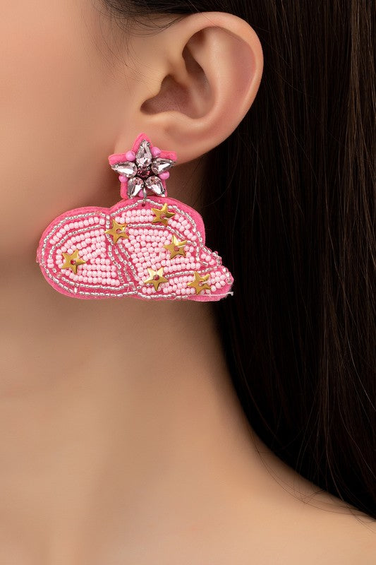 Hand sewn seed bead cowboy hat earrings - Blue Canoe outfitter