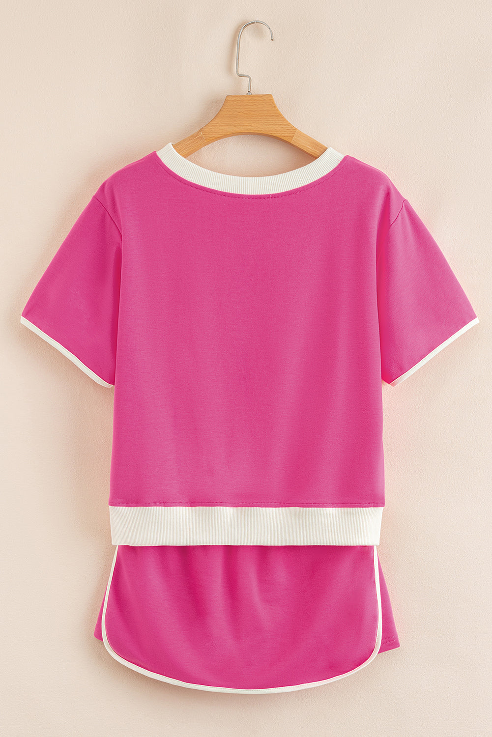 Evergreen Colorblock Edge Drop Shoulder T Shirt and Skort 2Pcs Set