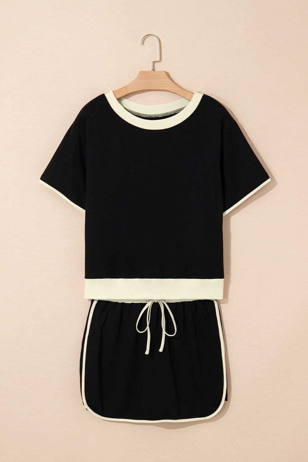 Evergreen Colorblock Edge Drop Shoulder T Shirt and Skort 2Pcs Set