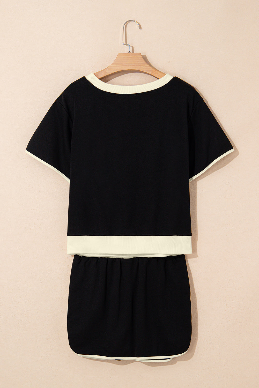 Evergreen Colorblock Edge Drop Shoulder T Shirt and Skort 2Pcs Set