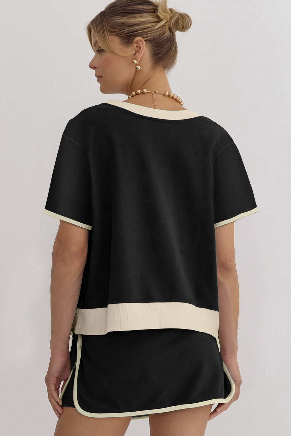 Evergreen Colorblock Edge Drop Shoulder T Shirt and Skort 2Pcs Set