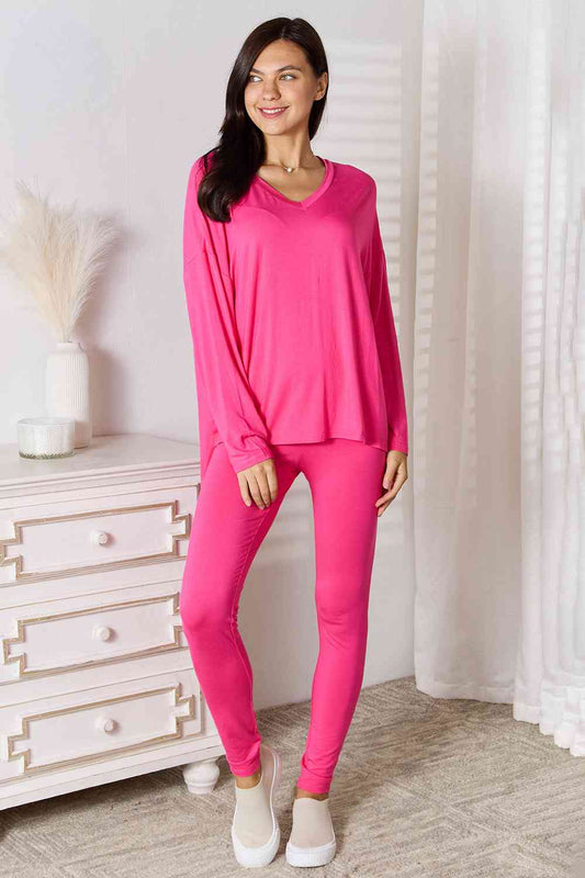 Basic Bae Full Size V-Neck Soft Rayon Long Sleeve Top and Pants Lounge Set - Blue Canoe outfitter