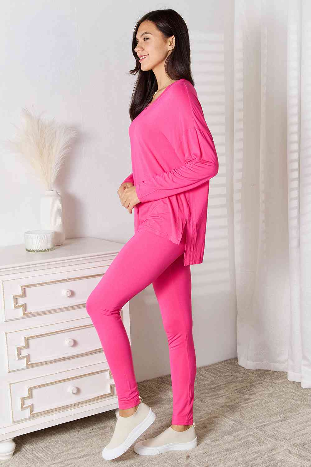 Basic Bae Full Size V-Neck Soft Rayon Long Sleeve Top and Pants Lounge Set - Blue Canoe outfitter