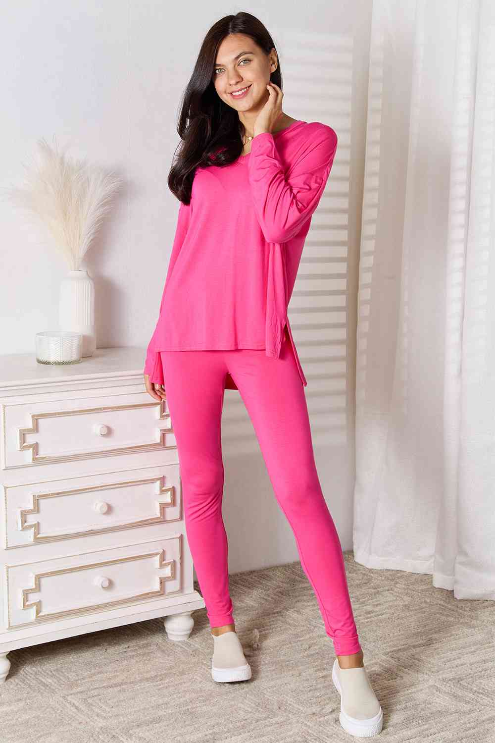 Basic Bae Full Size V-Neck Soft Rayon Long Sleeve Top and Pants Lounge Set - Blue Canoe outfitter
