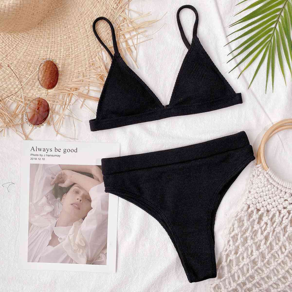 Spaghetti Strap Ribbed Bikini Set - Blue Canoe outfitter