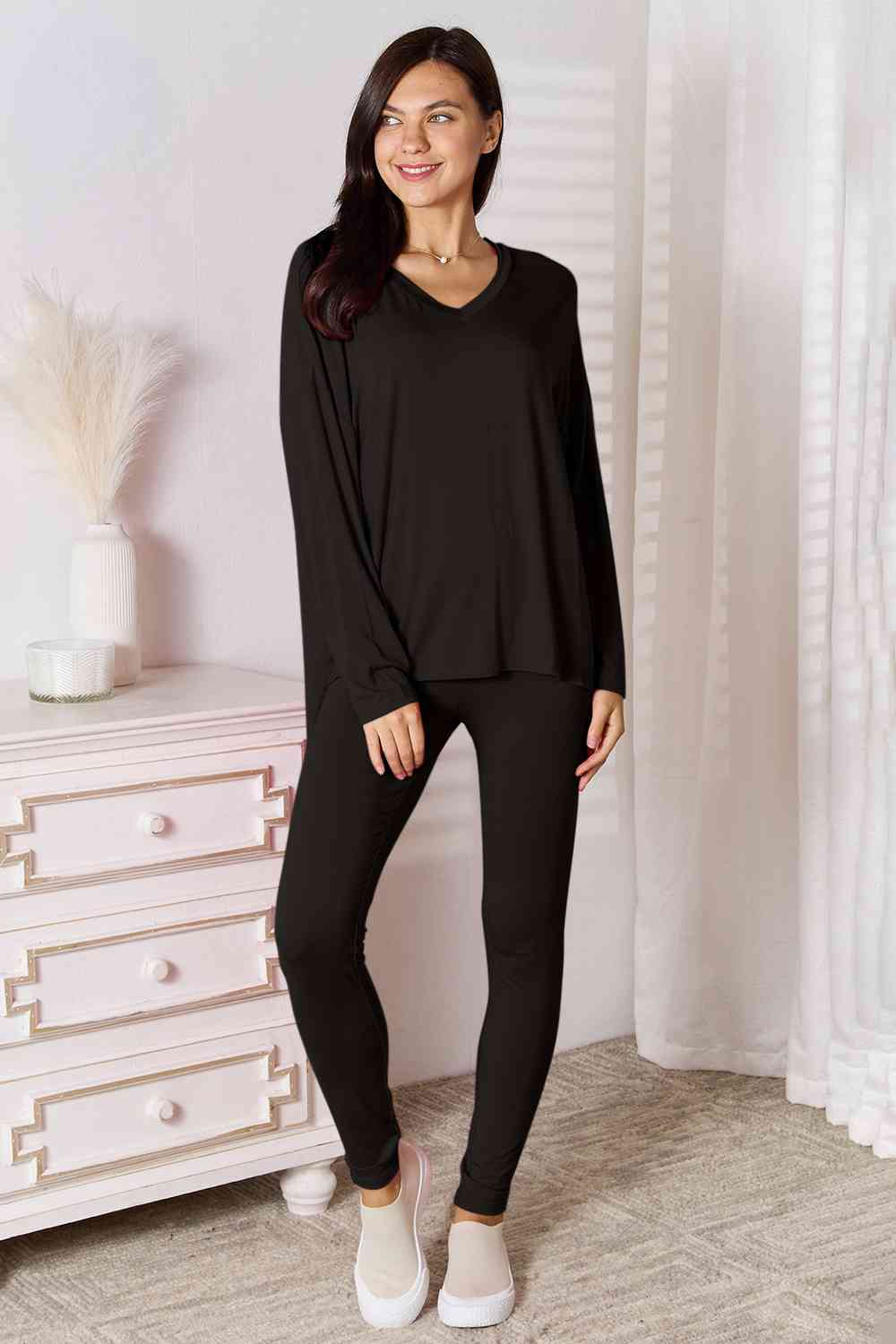 Basic Bae Full Size V-Neck Soft Rayon Long Sleeve Top and Pants Lounge Set - Blue Canoe outfitter