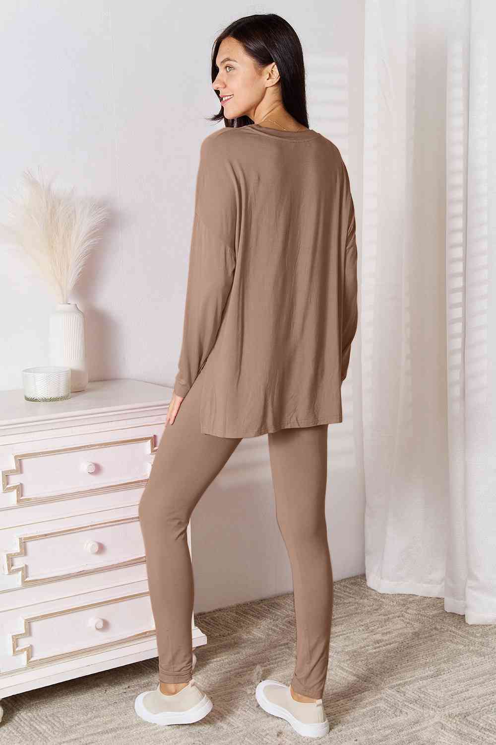 Basic Bae Full Size V-Neck Soft Rayon Long Sleeve Top and Pants Lounge Set - Blue Canoe outfitter