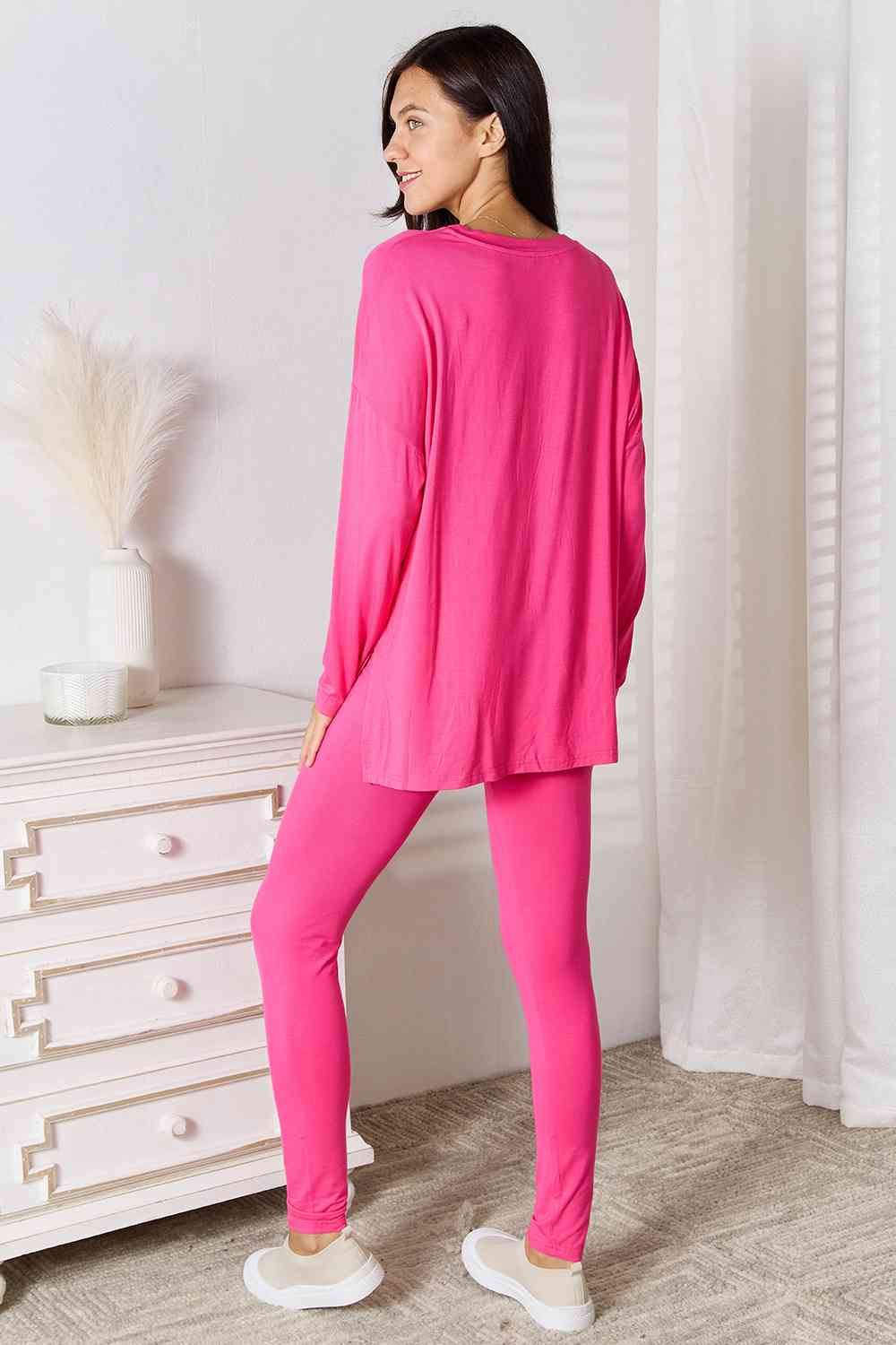 Basic Bae Full Size V-Neck Soft Rayon Long Sleeve Top and Pants Lounge Set - Blue Canoe outfitter