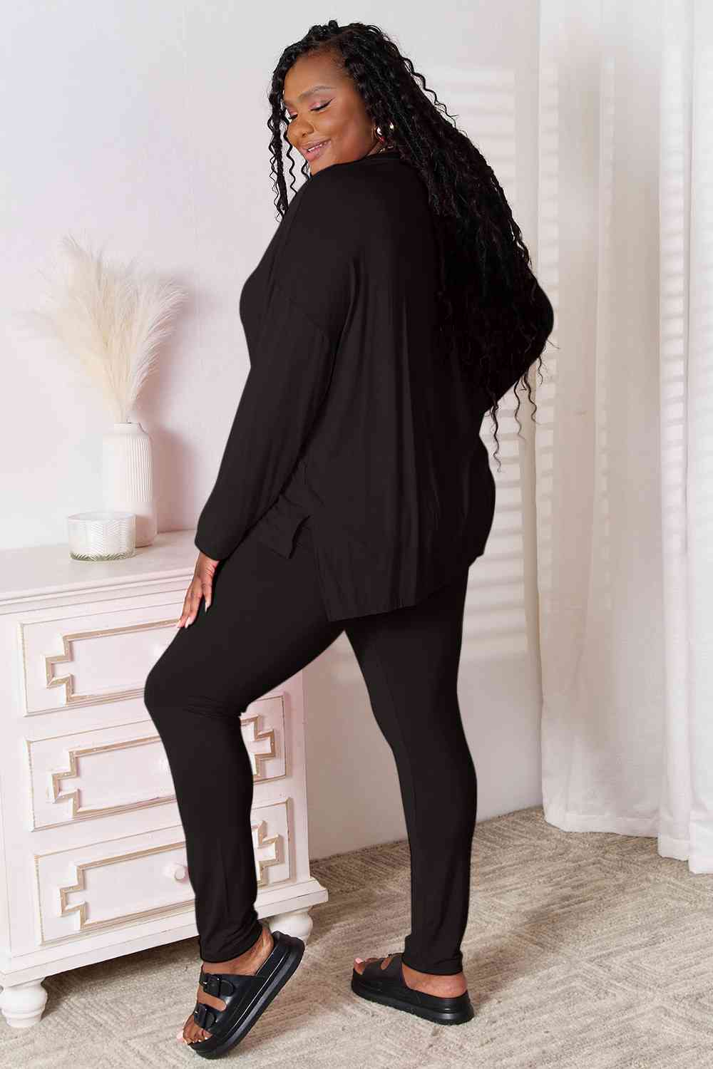 Basic Bae Full Size V-Neck Soft Rayon Long Sleeve Top and Pants Lounge Set - Blue Canoe outfitter