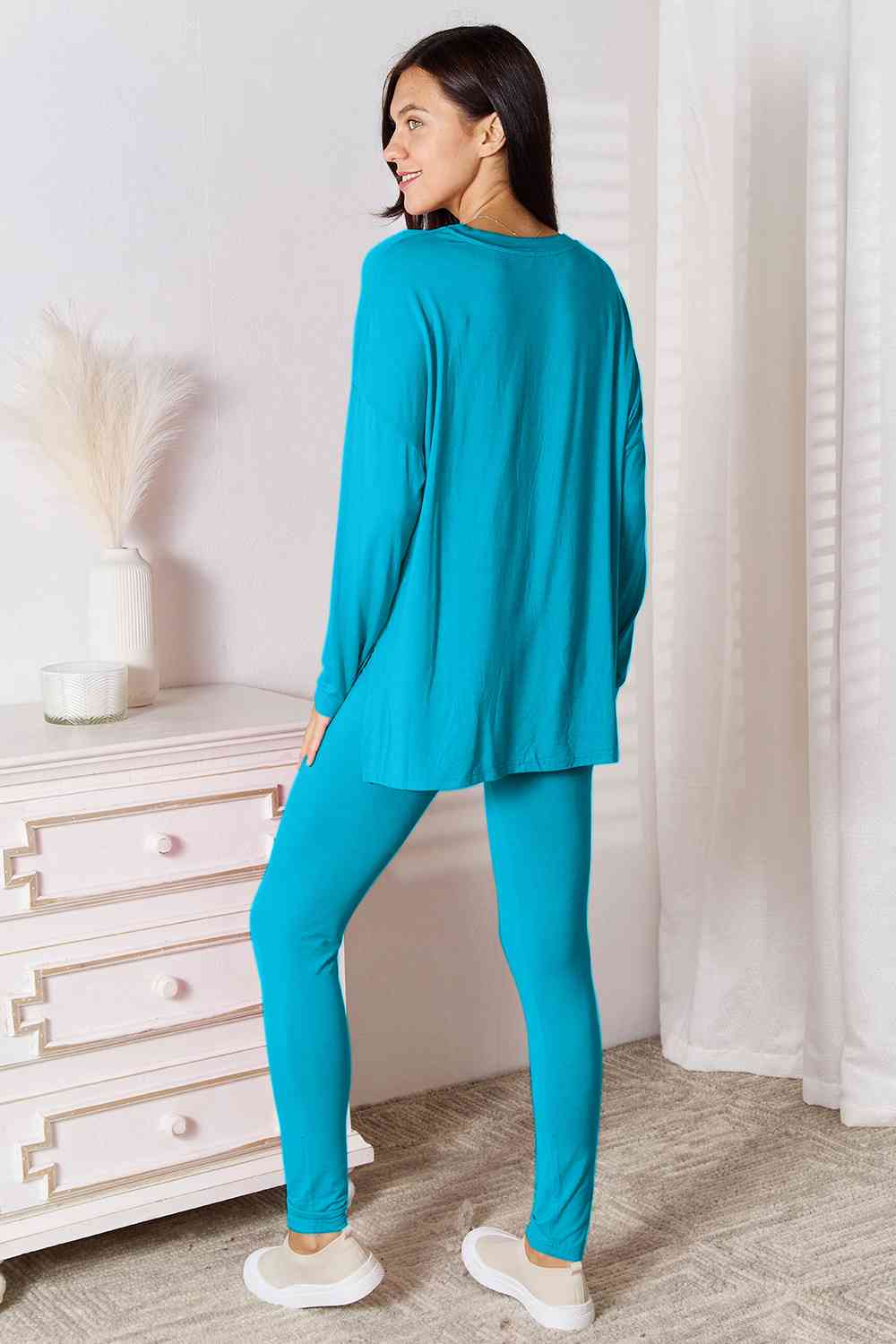 Basic Bae Full Size V-Neck Soft Rayon Long Sleeve Top and Pants Lounge Set - Blue Canoe outfitter