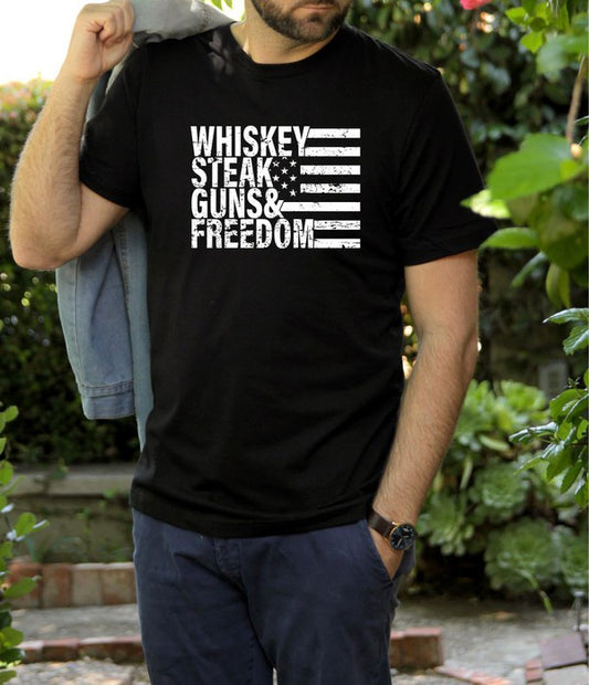 Whiskey Steak Guns & Freedom Tee - Blue Canoe outfitter