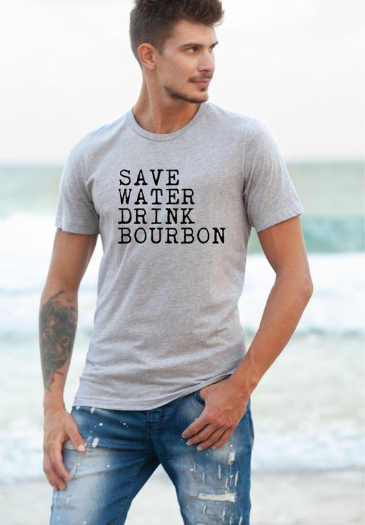 Save Water Drink Bourbon Crew Neck Mens Tee - Blue Canoe outfitter