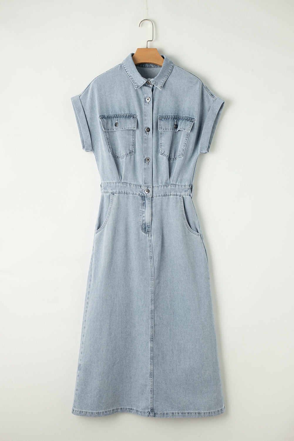 Beau Blue Short Batwing Sleeve Slit Back Denim Dress