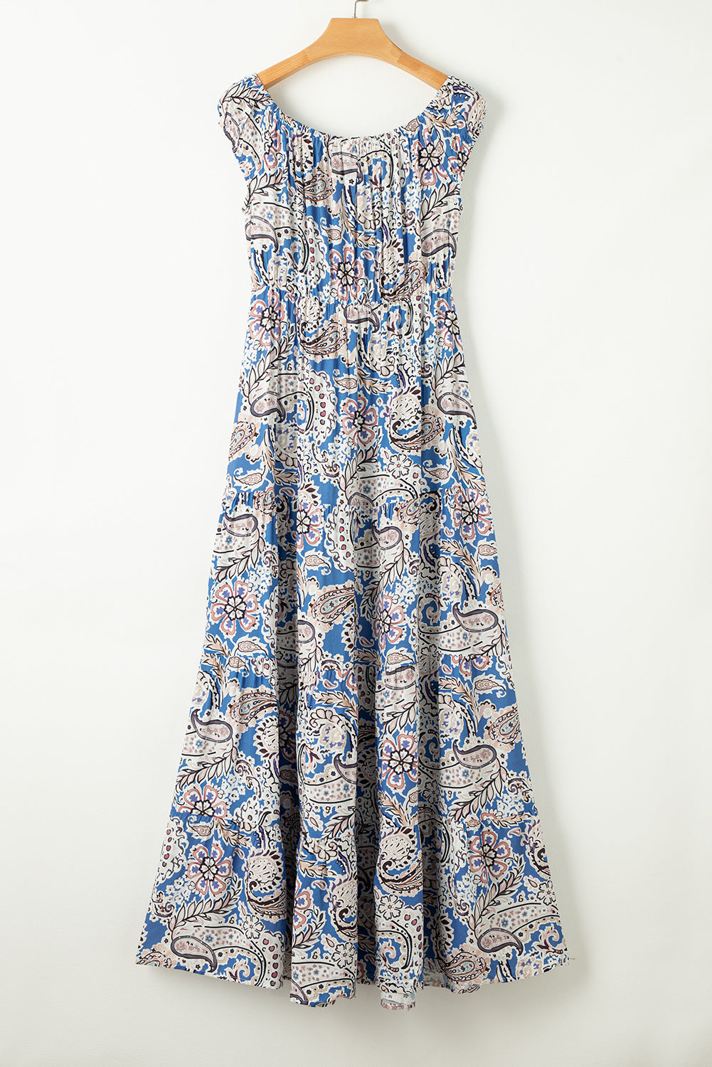 Blue Boho Paisley Print Off Shoulder Maxi Dress