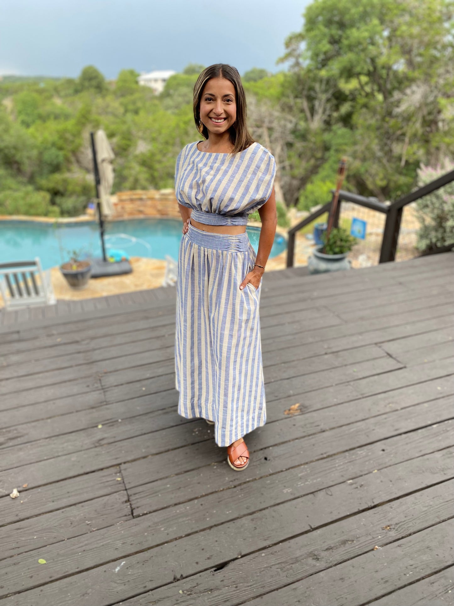 Linen Striped Top and Skirt Set