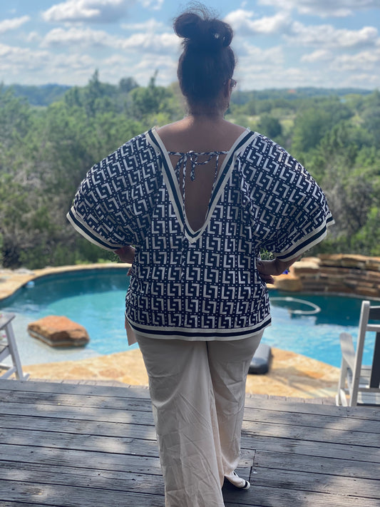 URBAN LOOSE  PRINTED - NECK TOP & DRAWSTRING WIDE LEG PANTS