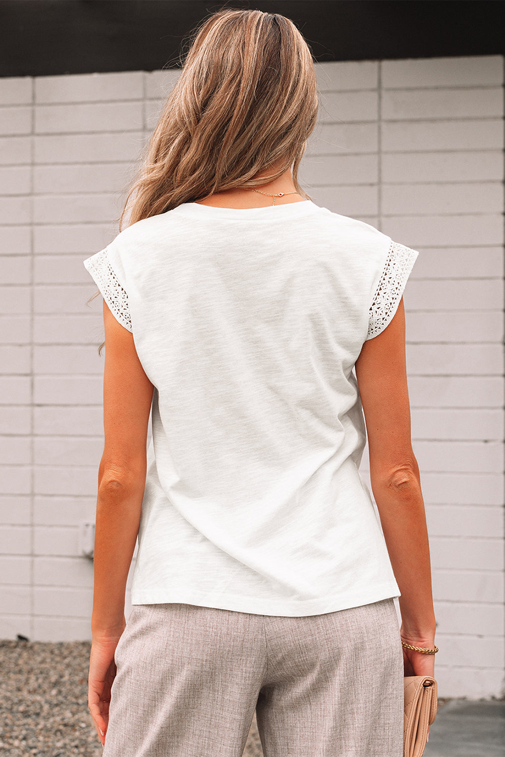 Yellow Cream Lace Patchwork Cap Sleeve Round Neck T Shirt