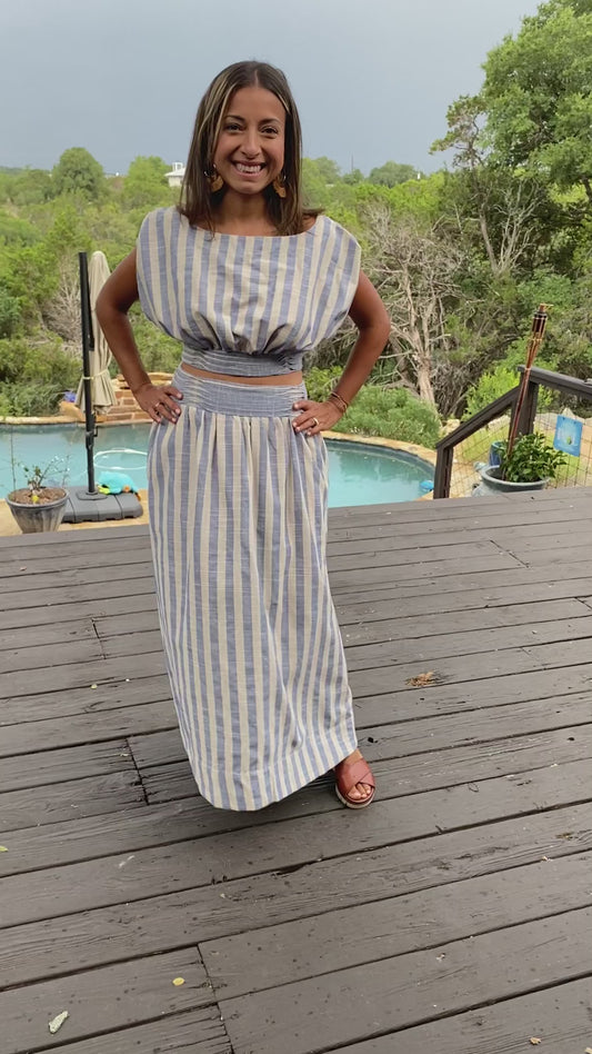 Linen Striped Top and Skirt Set