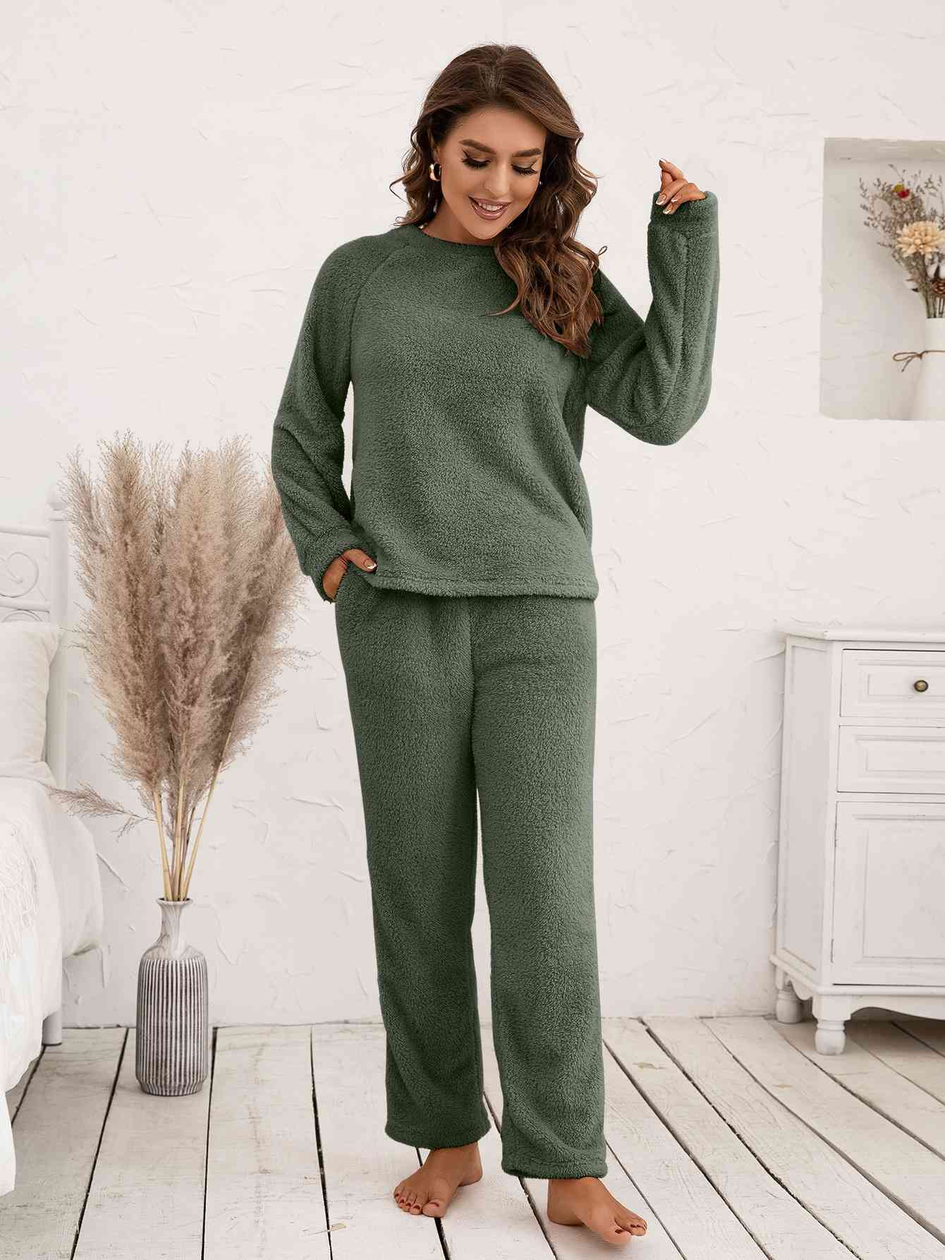 Teddy Long Sleeve Top and Pants Lounge Set - Blue Canoe outfitter