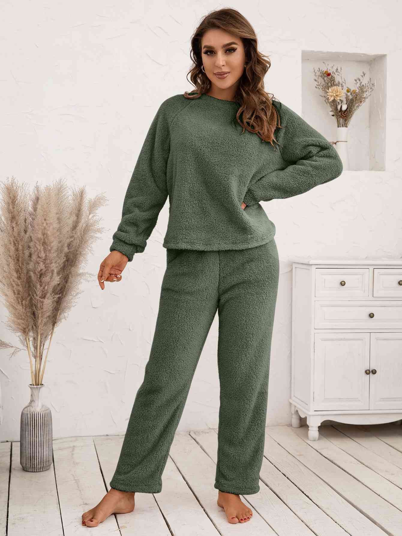 Teddy Long Sleeve Top and Pants Lounge Set - Blue Canoe outfitter