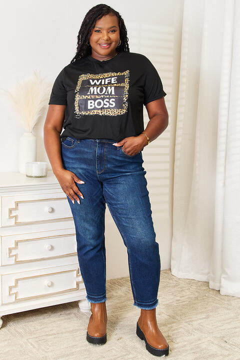 Simply Love WIFE MOM BOSS Leopard Graphic T-Shirt - Blue Canoe outfitter