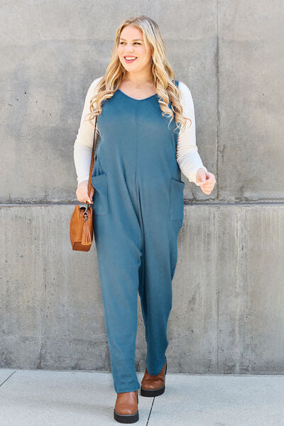 Double Take Full Size Sleeveless Straight Jumpsuit - Blue Canoe outfitter