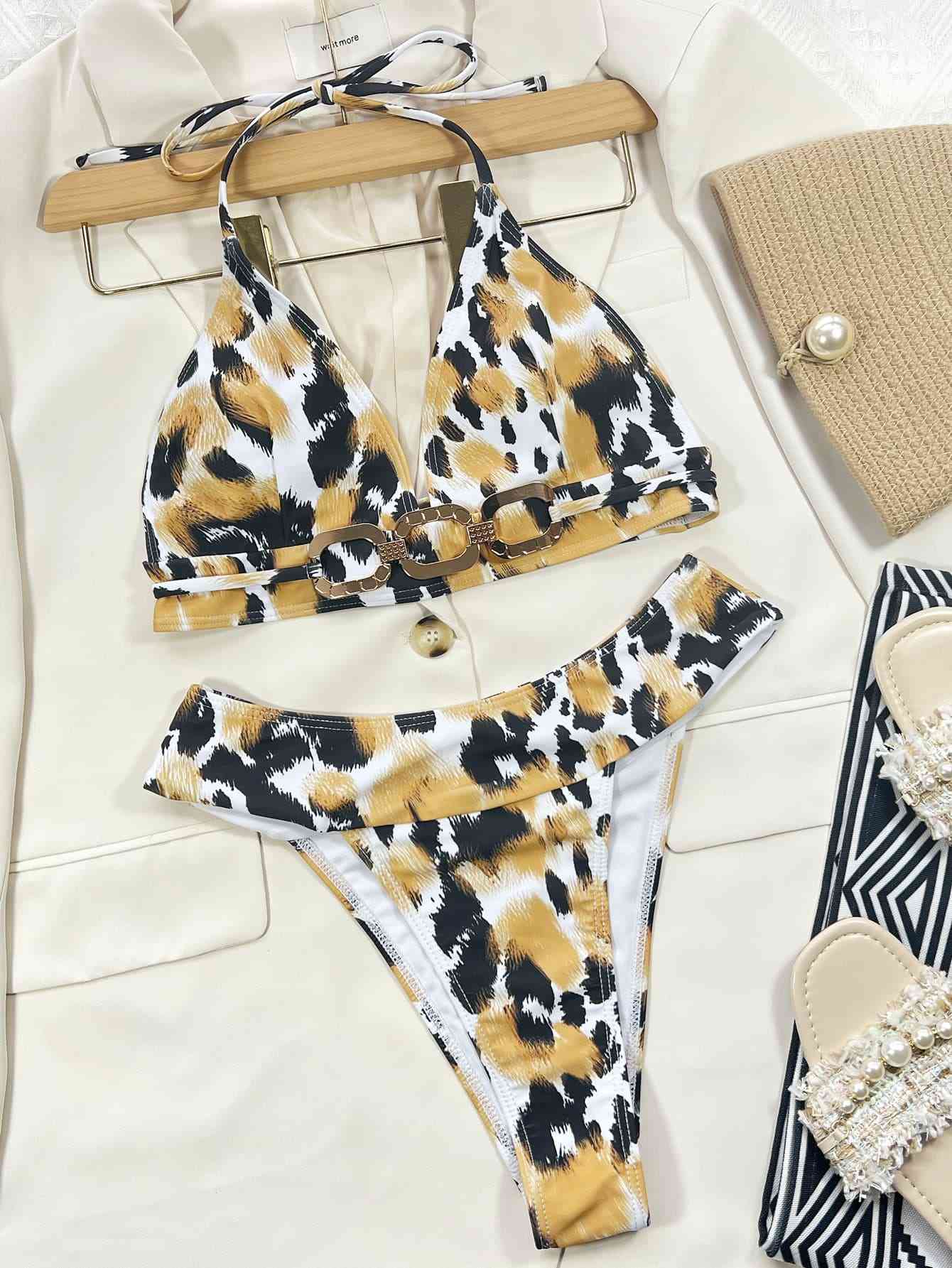 Animal Print Halter Neck Bikini Set - Blue Canoe outfitter