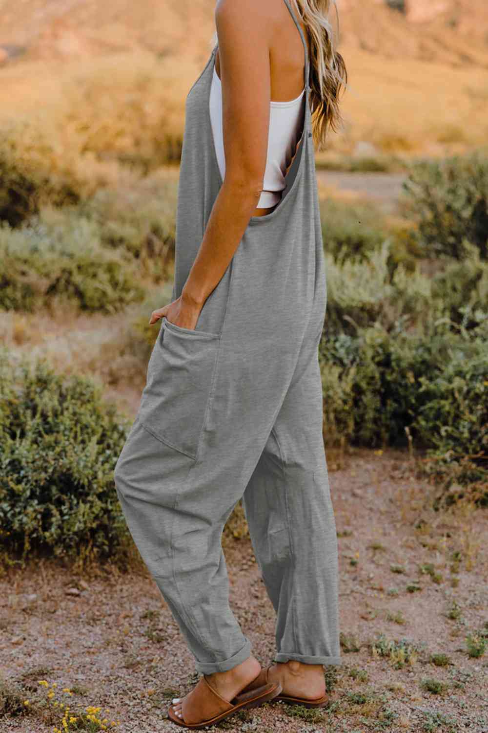 Double Take  V-Neck Sleeveless Jumpsuit with Pocket - Blue Canoe outfitter
