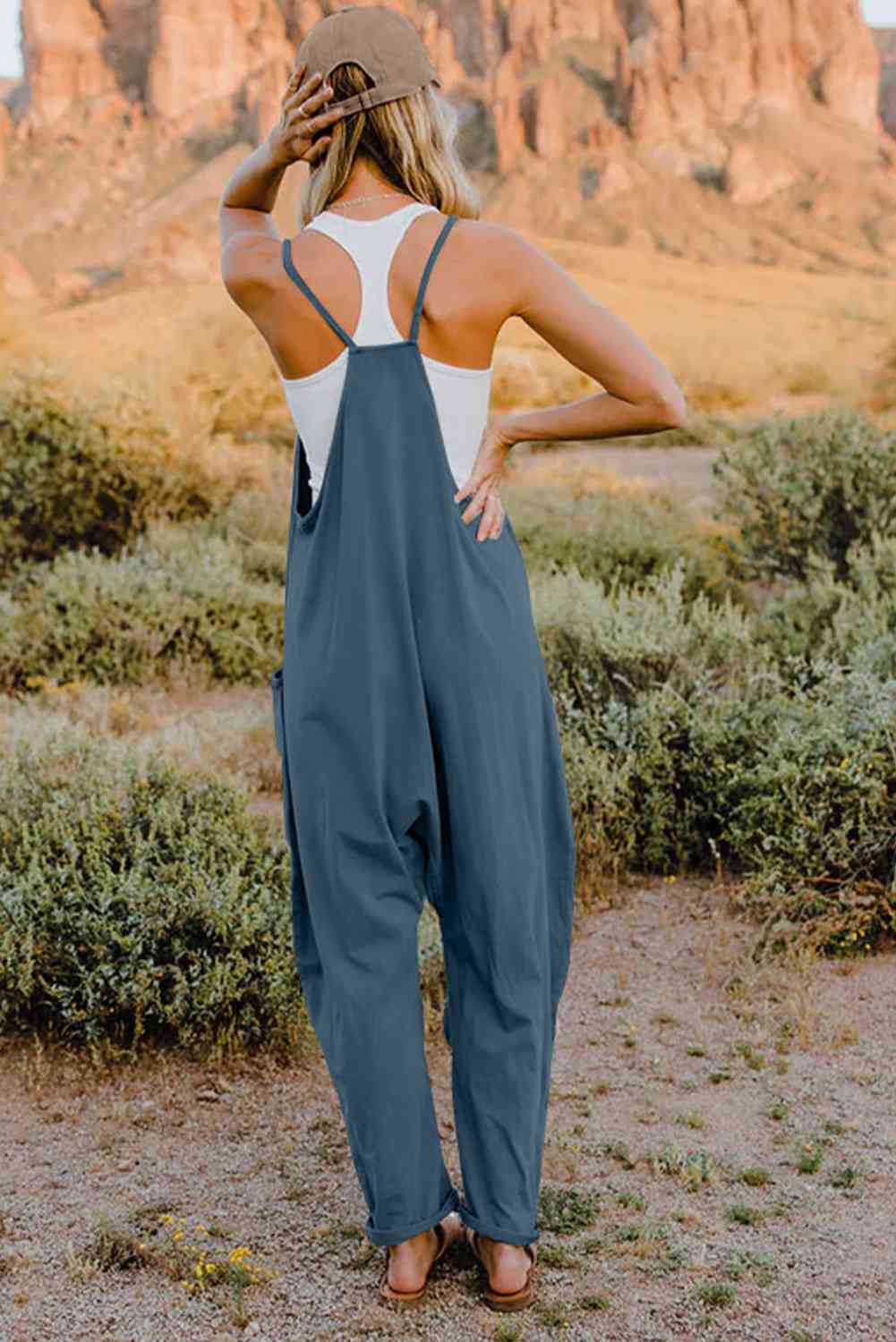 Double Take  V-Neck Sleeveless Jumpsuit with Pocket - Blue Canoe outfitter