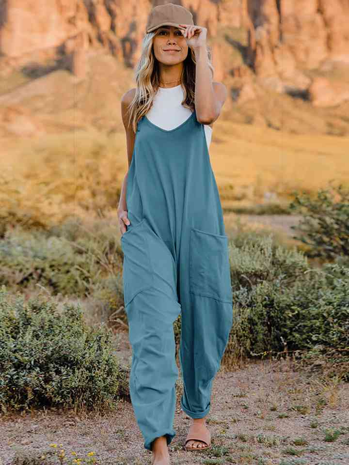 Double Take  V-Neck Sleeveless Jumpsuit with Pocket - Blue Canoe outfitter