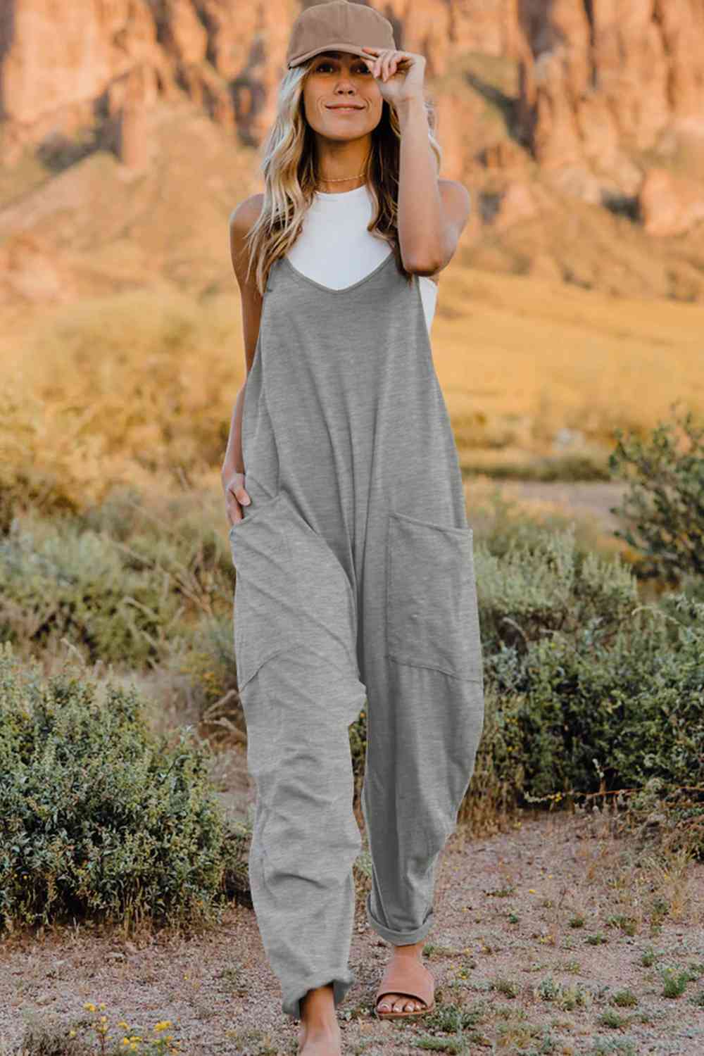 Double Take  V-Neck Sleeveless Jumpsuit with Pocket - Blue Canoe outfitter