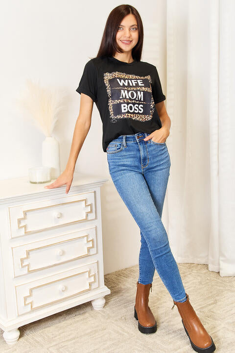 Simply Love WIFE MOM BOSS Leopard Graphic T-Shirt - Blue Canoe outfitter