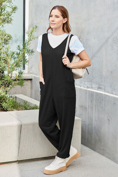 Double Take Full Size Sleeveless Straight Jumpsuit - Blue Canoe outfitter