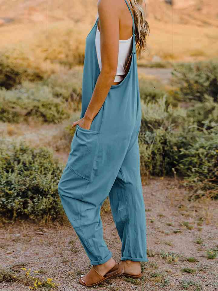 Double Take  V-Neck Sleeveless Jumpsuit with Pocket - Blue Canoe outfitter