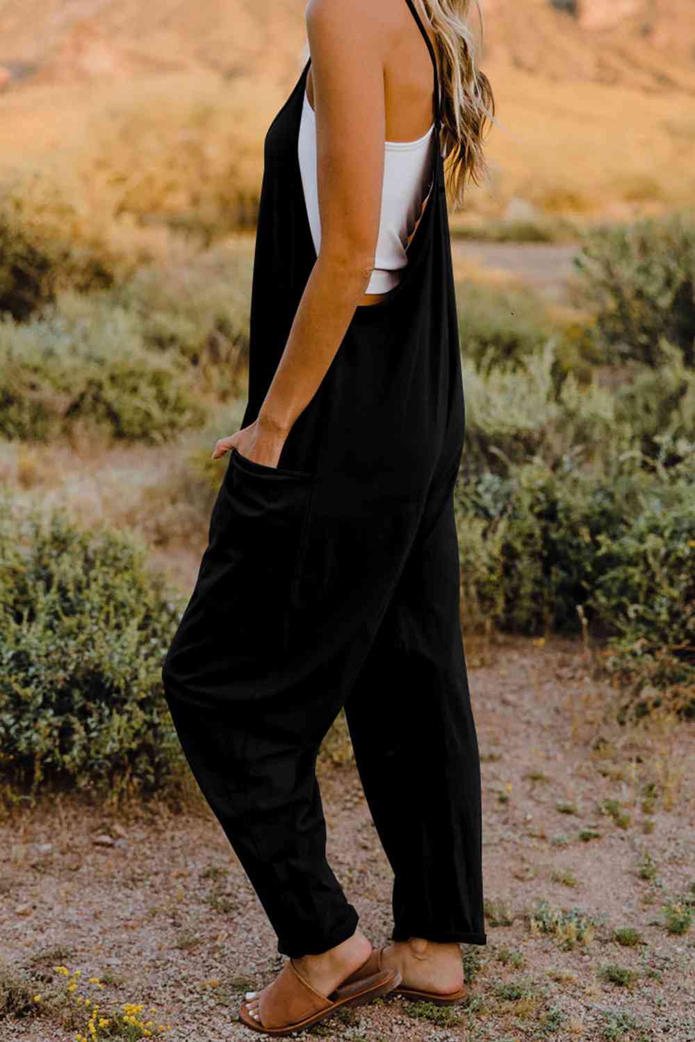 Double Take  V-Neck Sleeveless Jumpsuit with Pocket - Blue Canoe outfitter