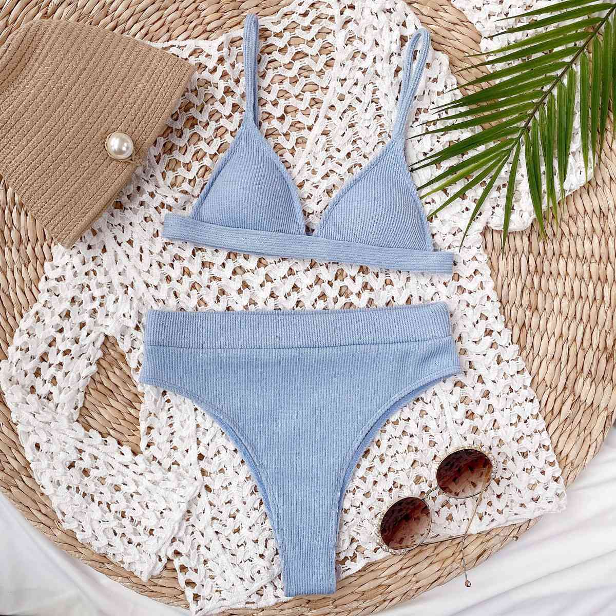 Spaghetti Strap Ribbed Bikini Set - Blue Canoe outfitter