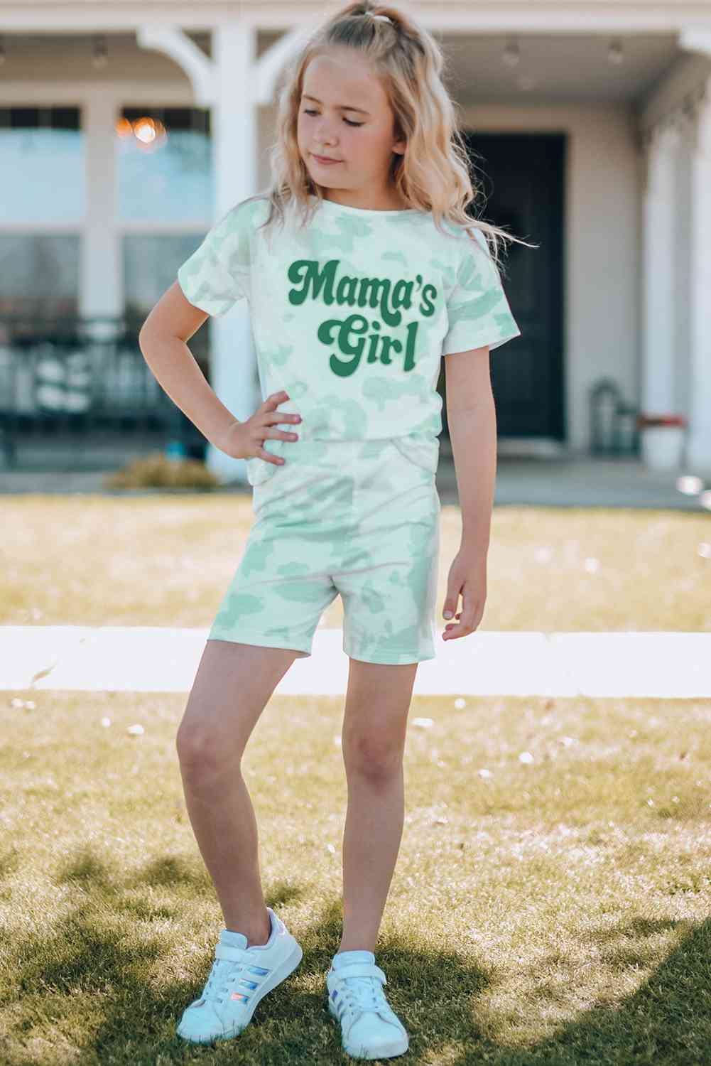Girls Printed Letter Graphic Lounge Set - Blue Canoe outfitter