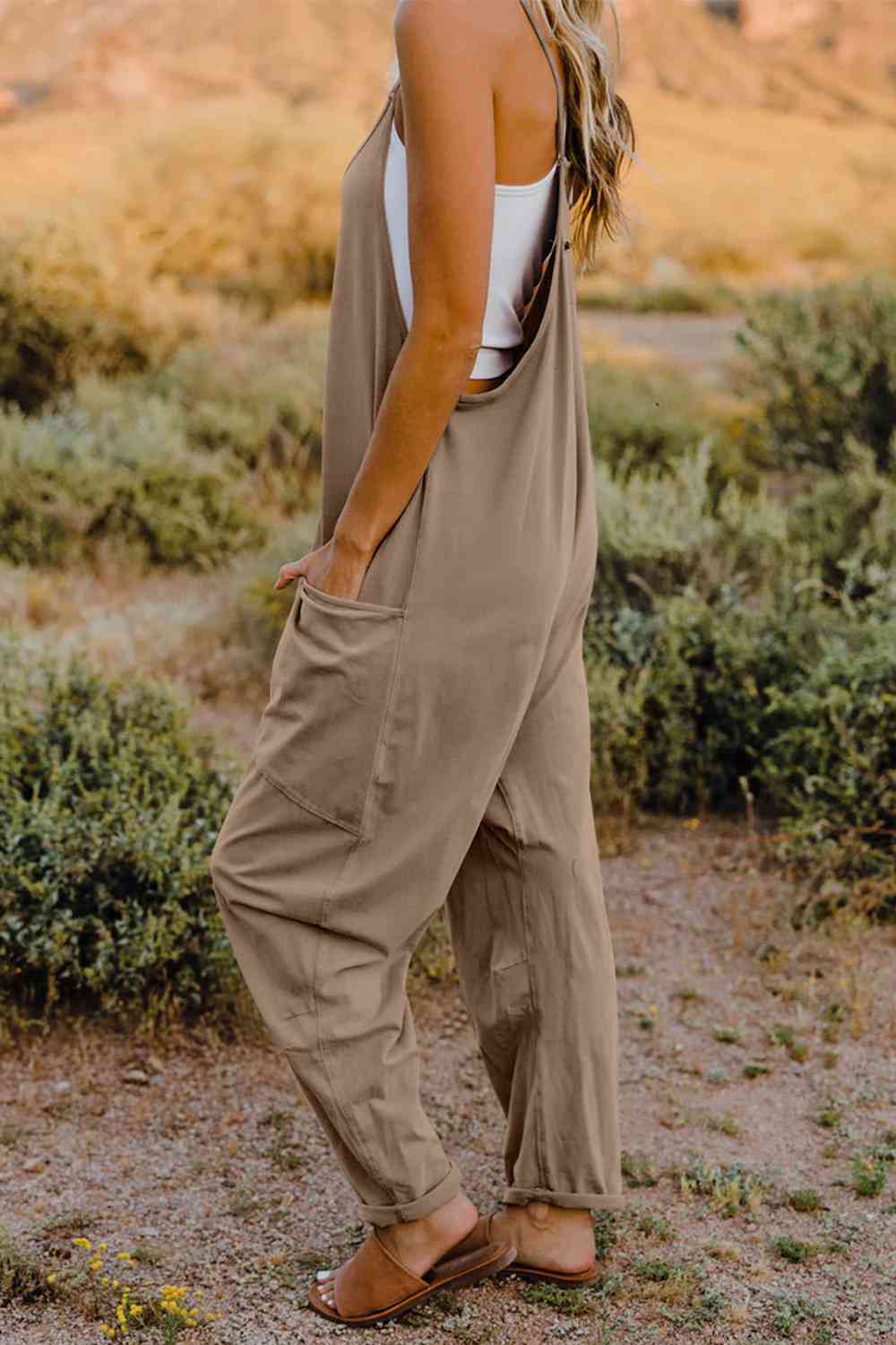 Double Take  V-Neck Sleeveless Jumpsuit with Pocket - Blue Canoe outfitter