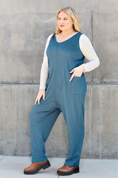 Double Take Full Size Sleeveless Straight Jumpsuit - Blue Canoe outfitter