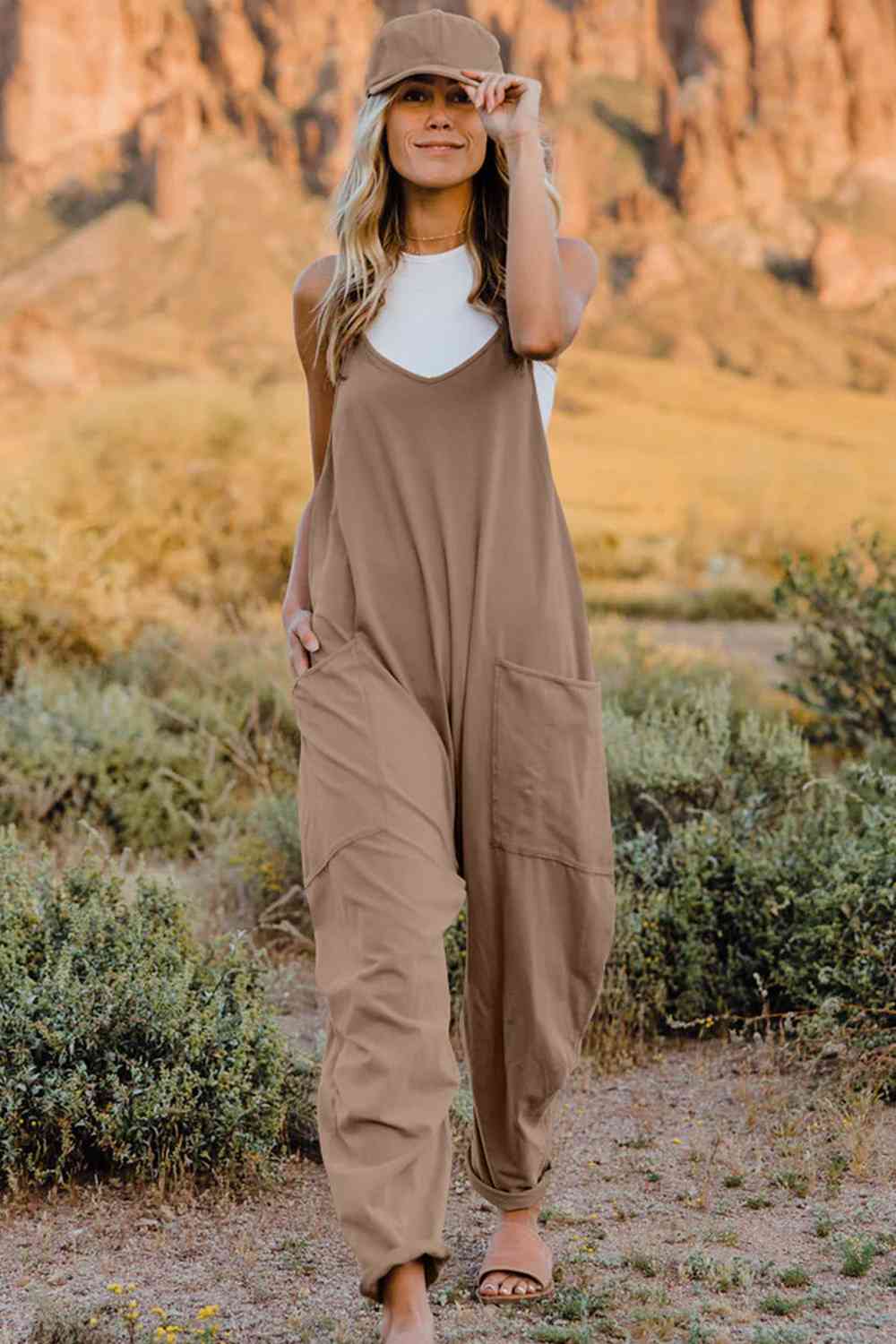 Double Take  V-Neck Sleeveless Jumpsuit with Pocket - Blue Canoe outfitter