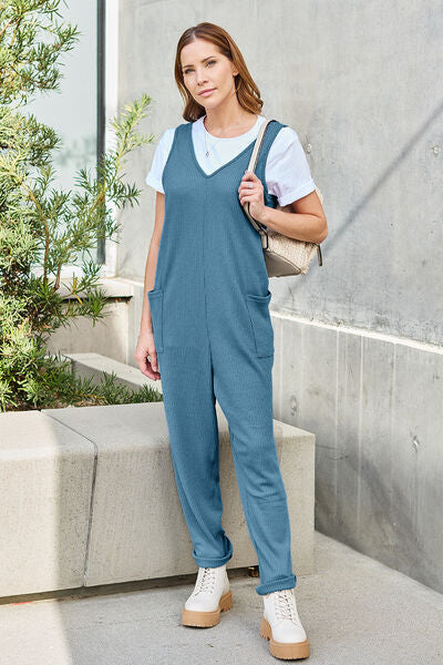 Double Take Full Size Sleeveless Straight Jumpsuit - Blue Canoe outfitter