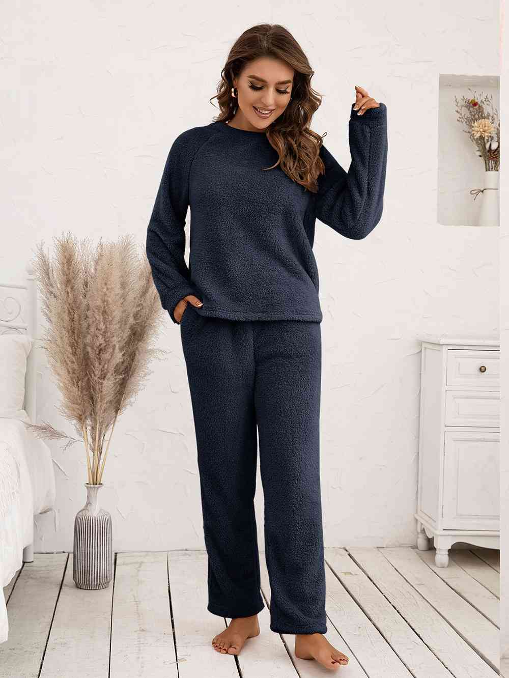 Teddy Long Sleeve Top and Pants Lounge Set - Blue Canoe outfitter