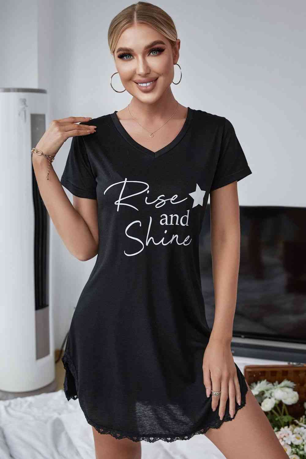 RISE AND SHINE Contrast Lace V-Neck T-Shirt Dress - Blue Canoe outfitter